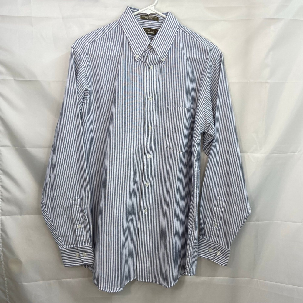 Claybrooke men's‎ blue white pinstripe wrinkle free button down dress shirt M
